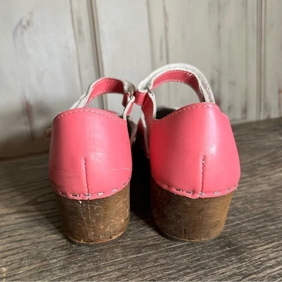 Hanna Andersson Girls 37 Pink Garden Flower Mary Jane Clog Shoes